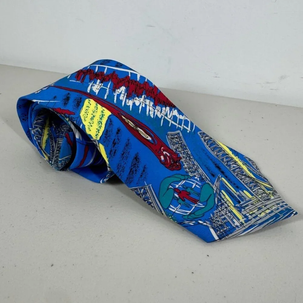 Schimberger Vienna Silk Tie Blue Novelty Architecture Designer Necktie Preppy